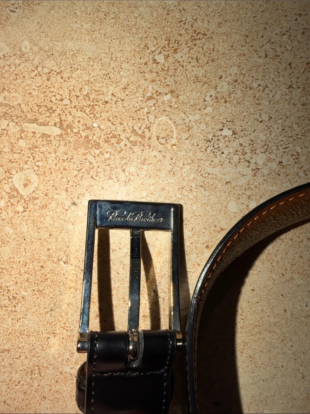 Brooks Brother Classic Black Leather Men's Belt with Tan Interior